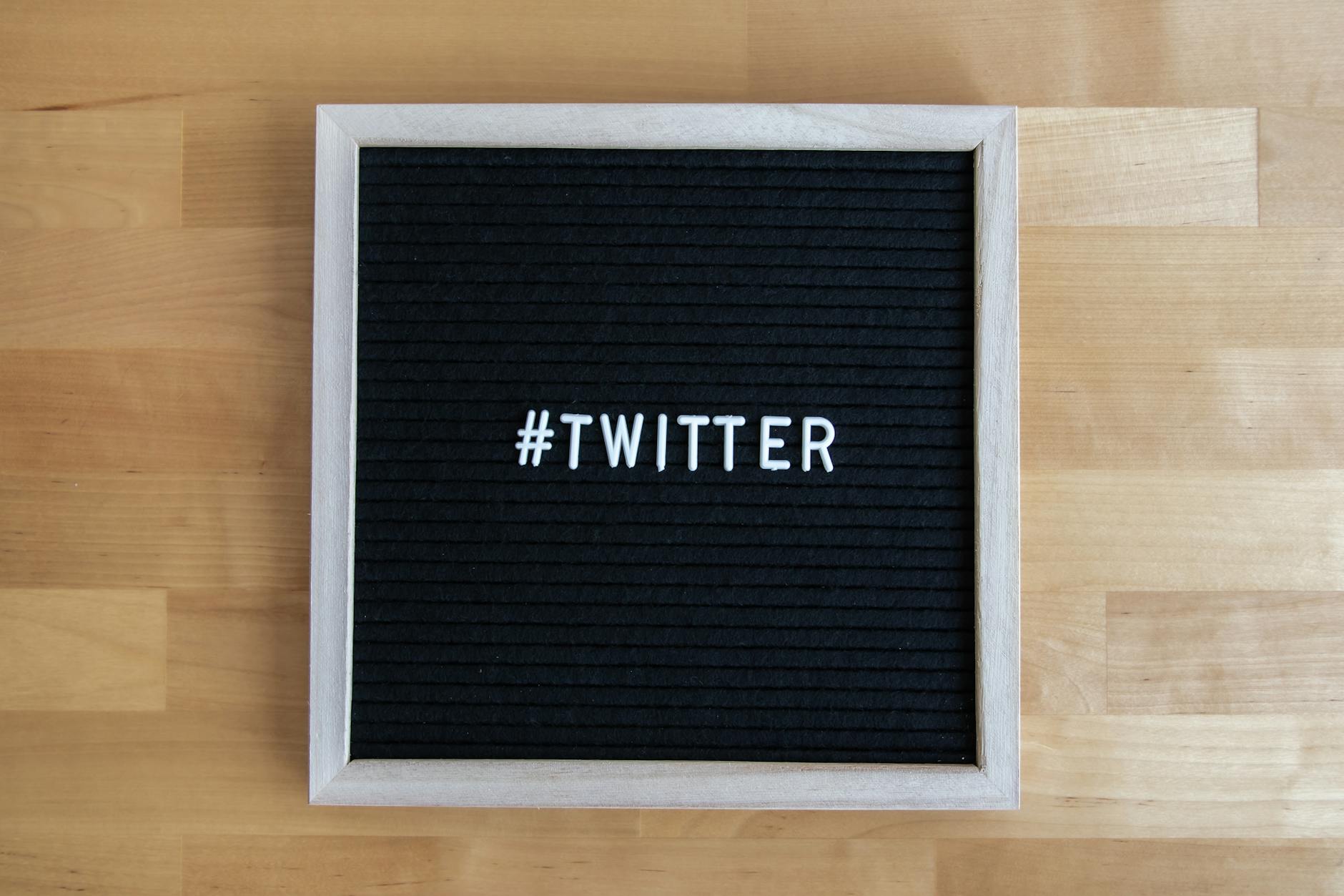 A letter board with the hashtag 'Twitter' displayed, ideal for social media marketing concepts.