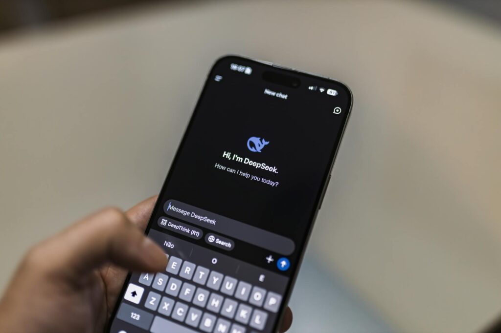 Smartphone showcasing AI chatbot interface. Perfect for tech themes and AI discussions.